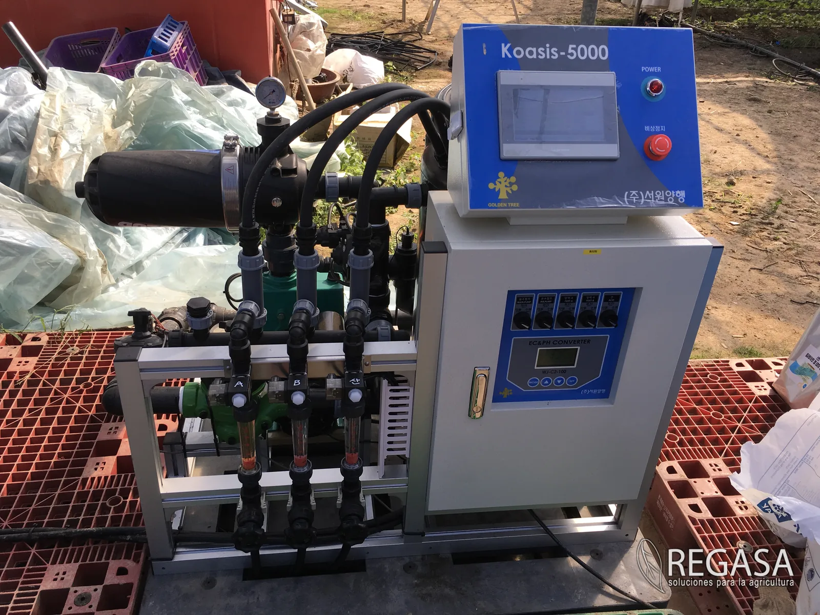 Equipo de fertirriego Koasis 5000 instalado en la finca
